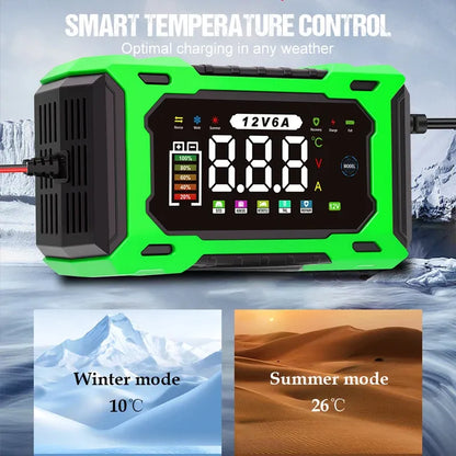 🔋 12V 6A Smart Car Battery Charger – Automatic Maintainer with Pulse Repair & Desulfation