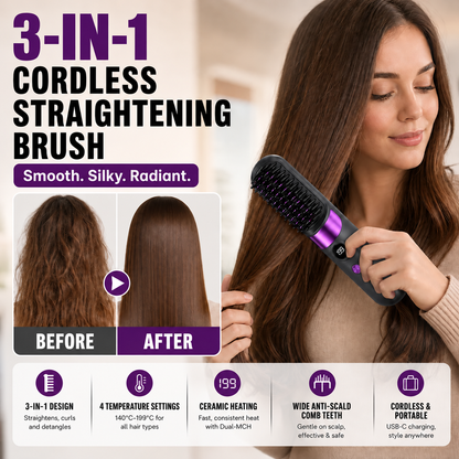 🥳2026 HOT SALE💇‍♀️3‑in‑1 Cordless Hair Straightening Brush ✨🌿