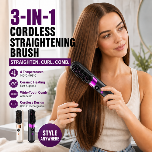 🥳2026 HOT SALE💇‍♀️3‑in‑1 Cordless Hair Straightening Brush ✨🌿