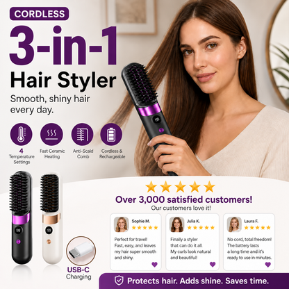 🥳2026 HOT SALE💇‍♀️3‑in‑1 Cordless Hair Straightening Brush ✨🌿