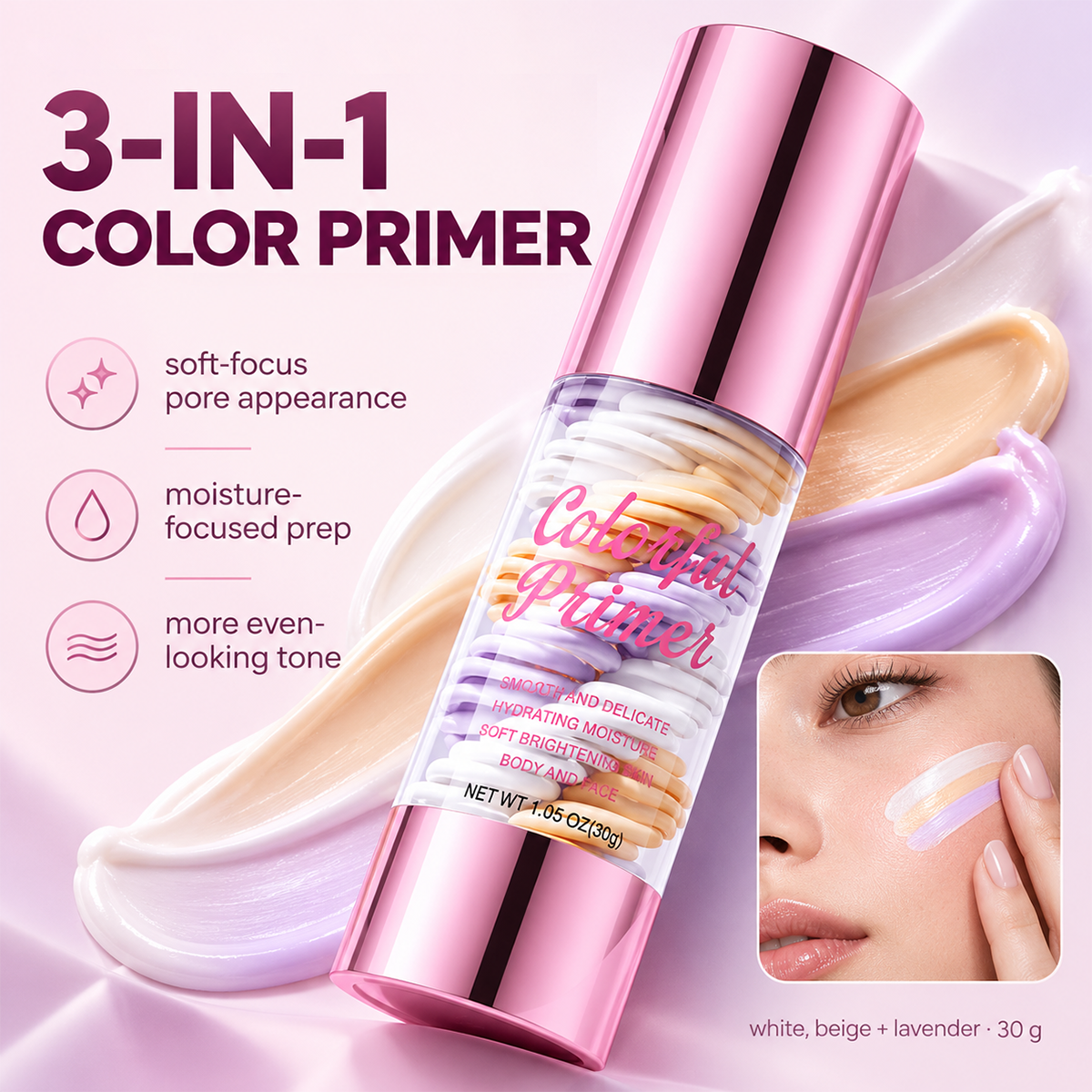 3-in-1 multifunctional face primer, to be applied before makeup