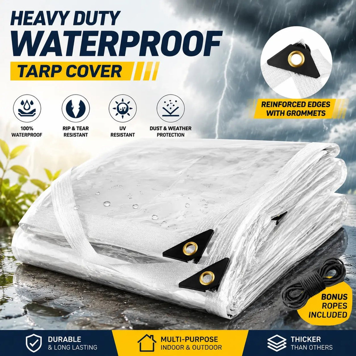 🌧️ Clear Waterproof Tarp Cover – Durable Outdoor Protection with Metal Grommets