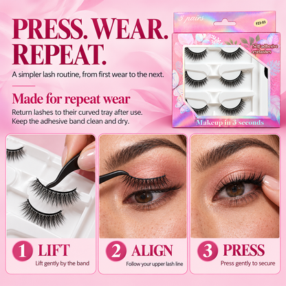🌺Glue-Free Self-Adhesive Lashes – 3-Second, Natural & Reusable