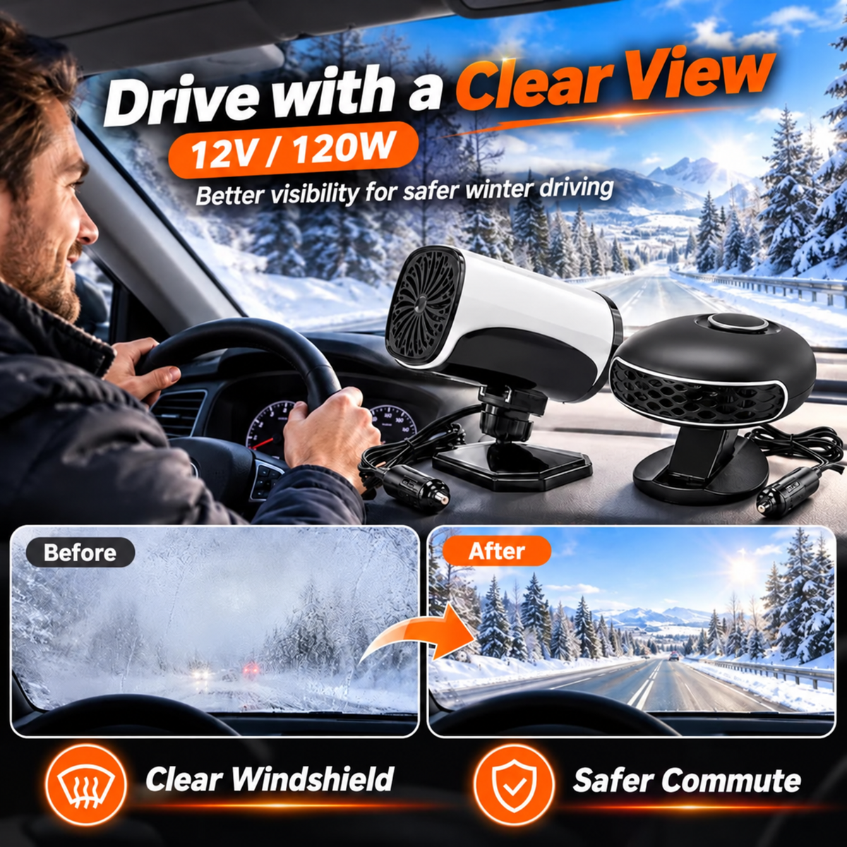 ⏳✨Portable Car Heater Defroster with 360-Degree Rotating Base