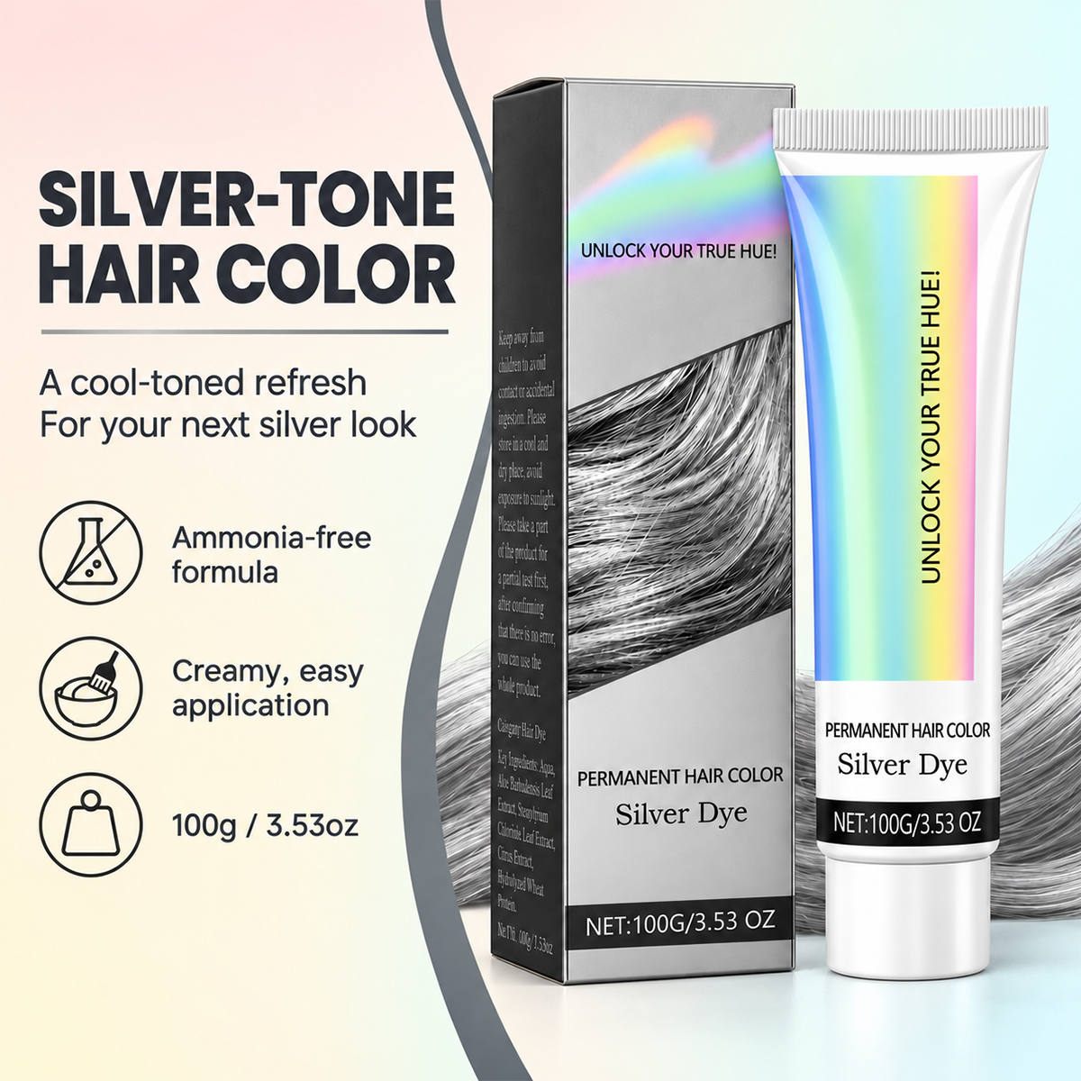 💥 2-in-1 Natural Essence Extract Silver Hair Dye