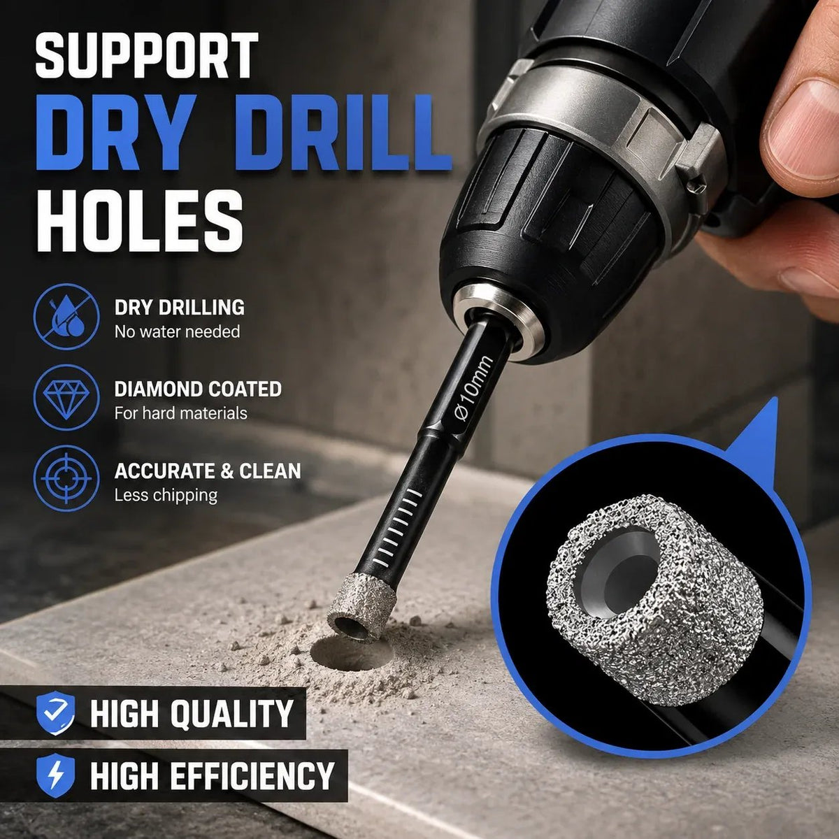 🔥6 Pcs Diamond Drill Bits Set, 1/4 5/6 3/8 1/2 Inch Brazed Diamond Drill Bits for Precision Drilling