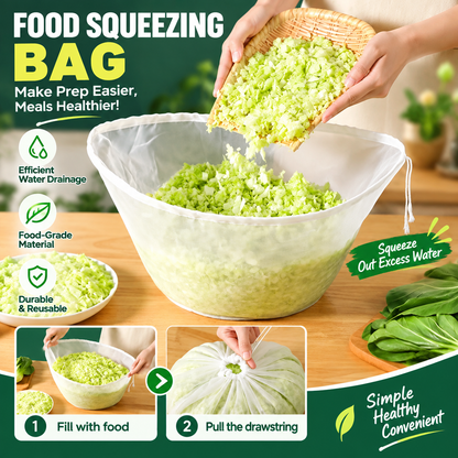 🥬No-Mess Fine Mesh Nylon Strain Bag – Reusable Food Filter Bag for Squeezing Vegetable Water, Straining Juice