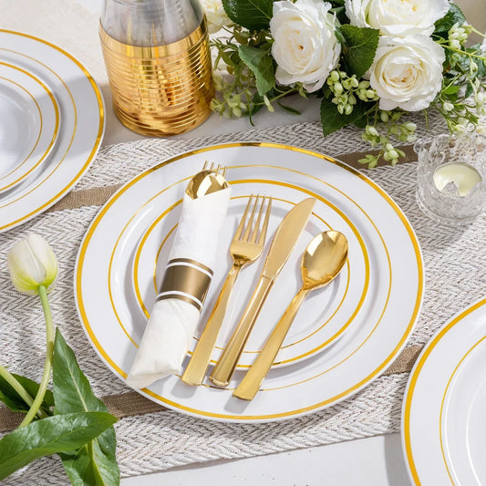 Elegant Dinnerware Set with Pre-Rolled Napkins