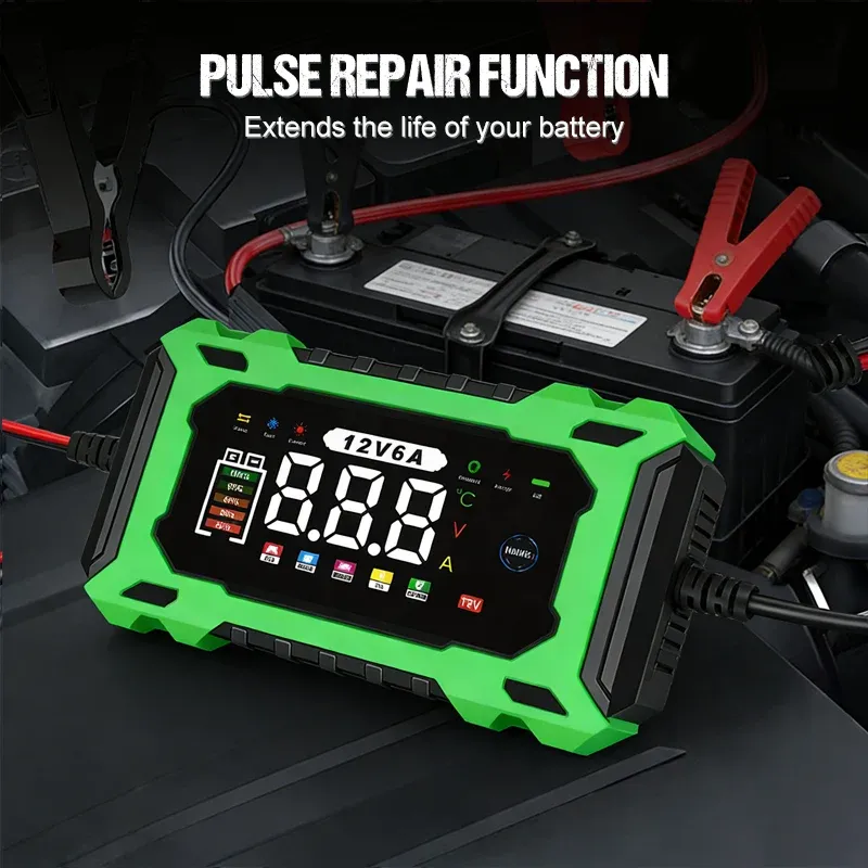 🔋 12V 6A Smart Car Battery Charger – Automatic Maintainer with Pulse Repair & Desulfation