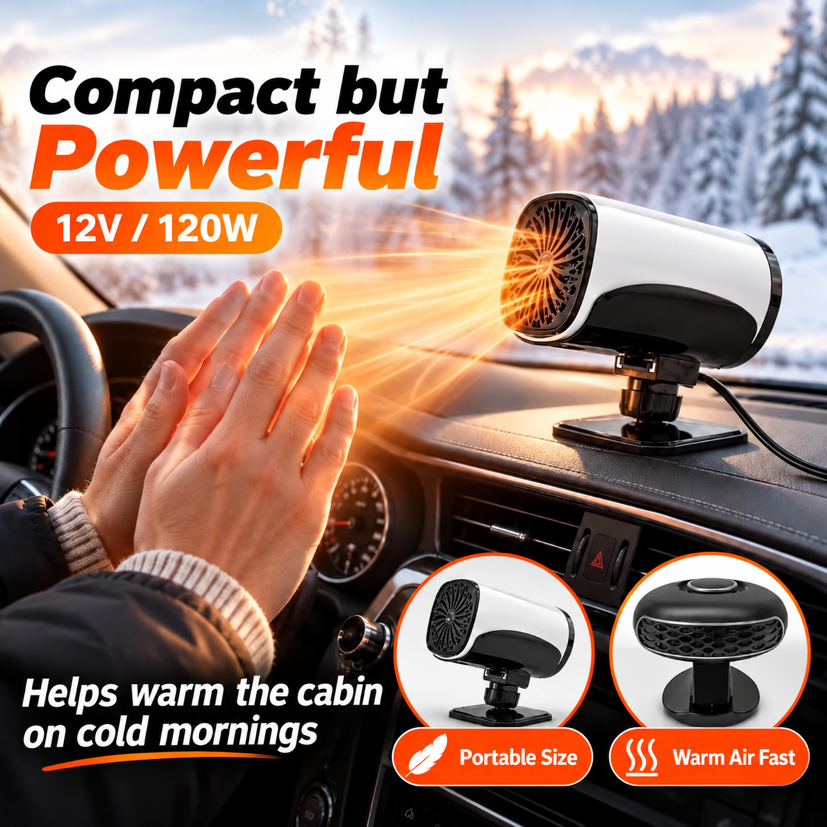 ⏳✨Portable Car Heater Defroster with 360-Degree Rotating Base