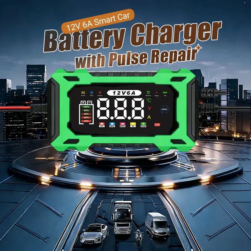 🔋 12V 6A Smart Car Battery Charger – Automatic Maintainer with Pulse Repair & Desulfation
