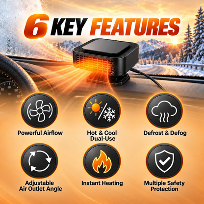 ⏳✨Portable Car Heater Defroster with 360-Degree Rotating Base