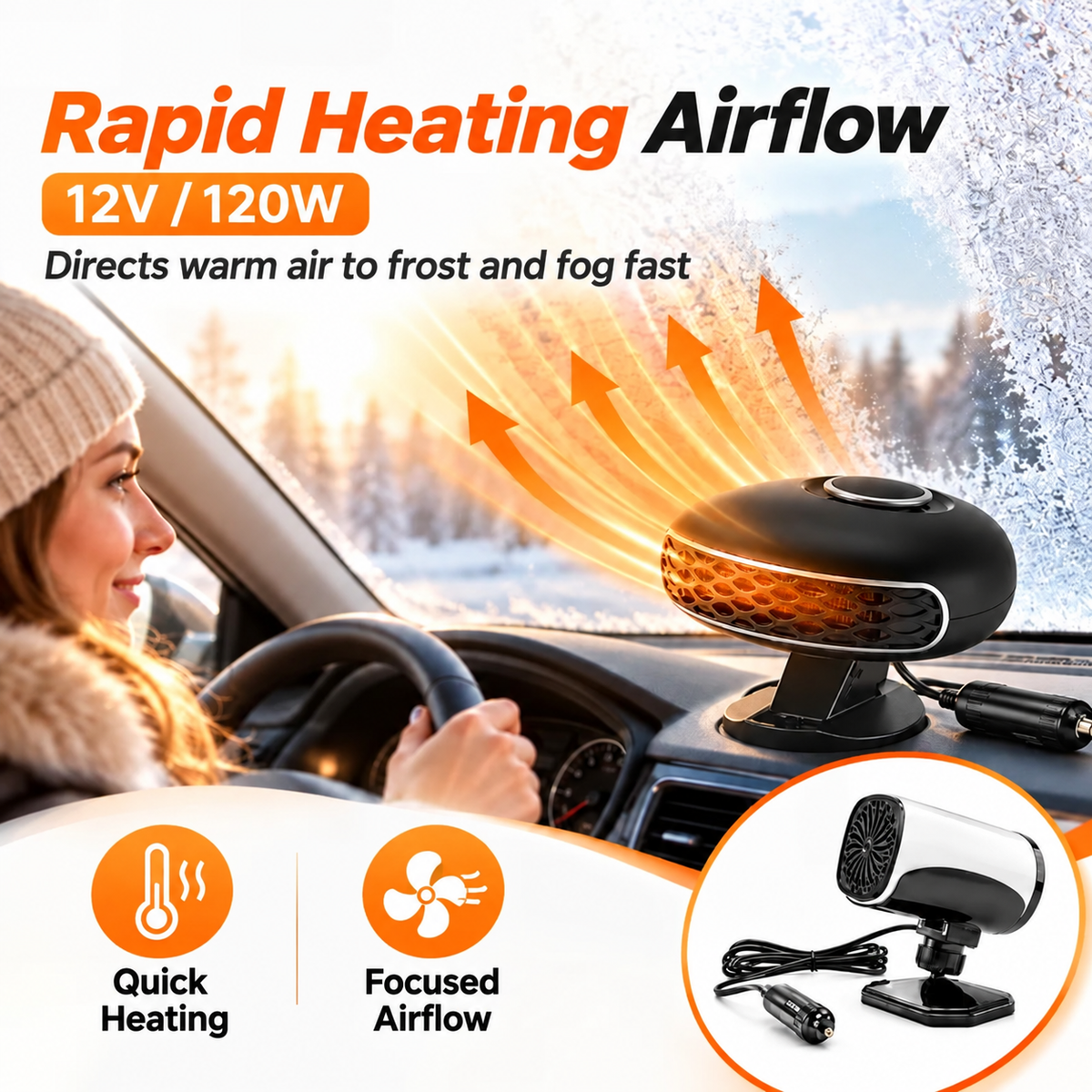 ⏳✨Portable Car Heater Defroster with 360-Degree Rotating Base