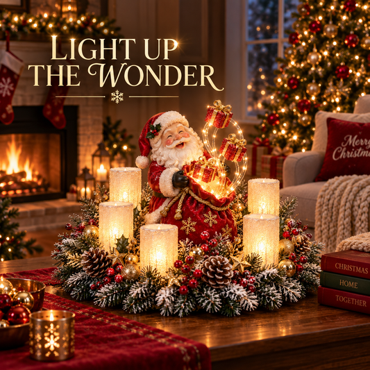 🎄 Lighted Christmas Centerpiece with Warm Flameless Candle Glow