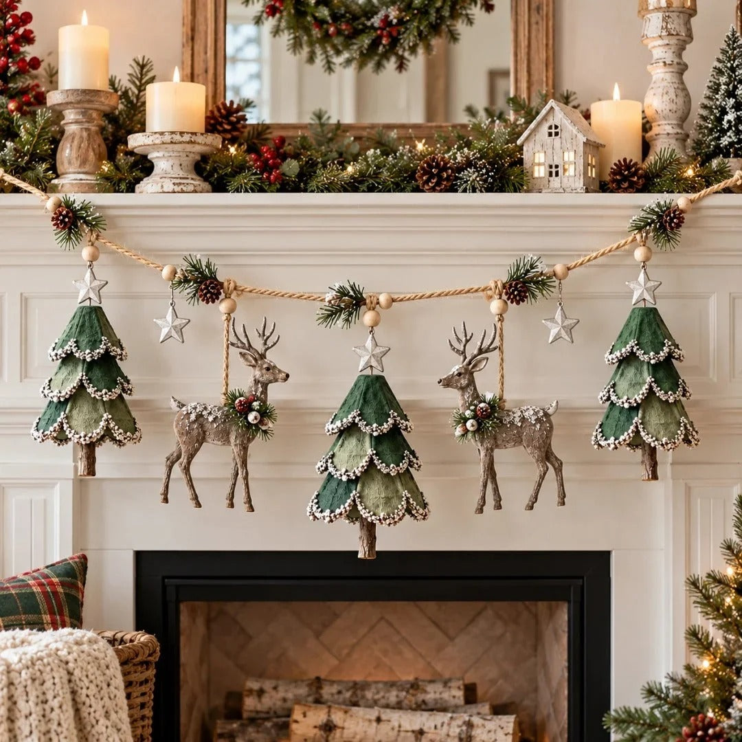 🎁🎄✨ Enchanted Lighted Woodland Christmas Garland