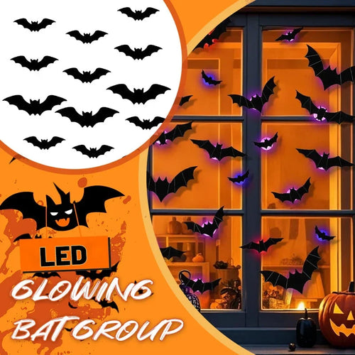 🦇Halloween LED Flying Bat Decorations - Glowing 3D Bat Wall Decor