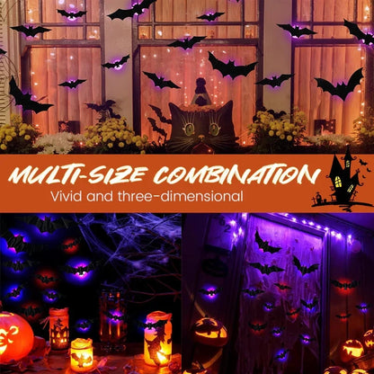 🦇Halloween LED Flying Bat Decorations - Glowing 3D Bat Wall Decor