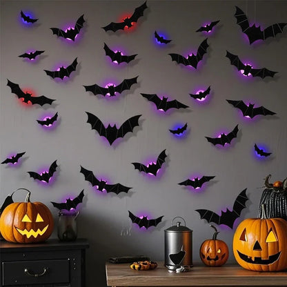 🦇Halloween LED Flying Bat Decorations - Glowing 3D Bat Wall Decor