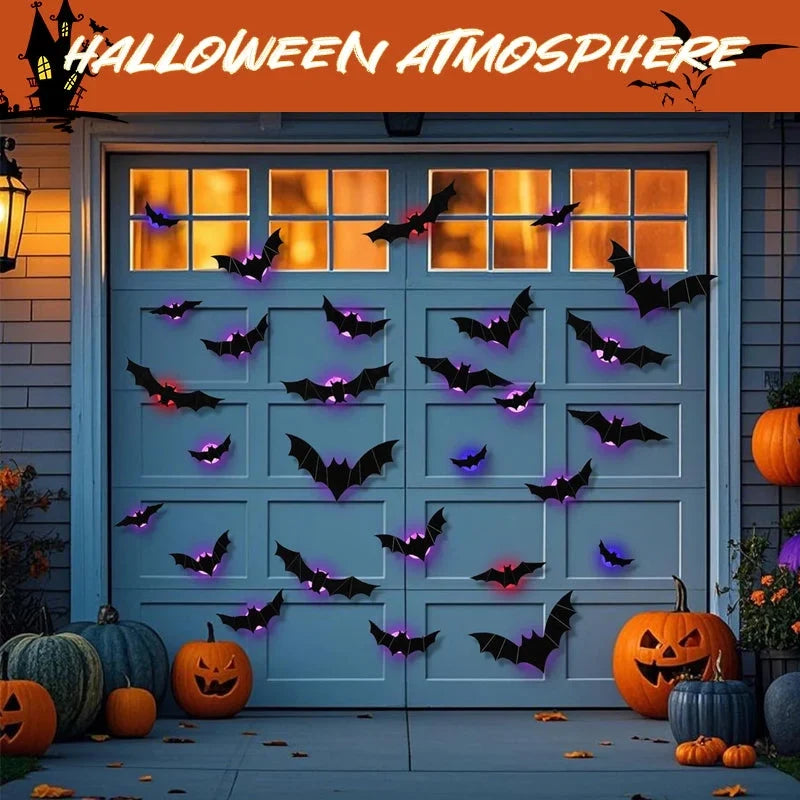 🦇Halloween LED Flying Bat Decorations - Glowing 3D Bat Wall Decor