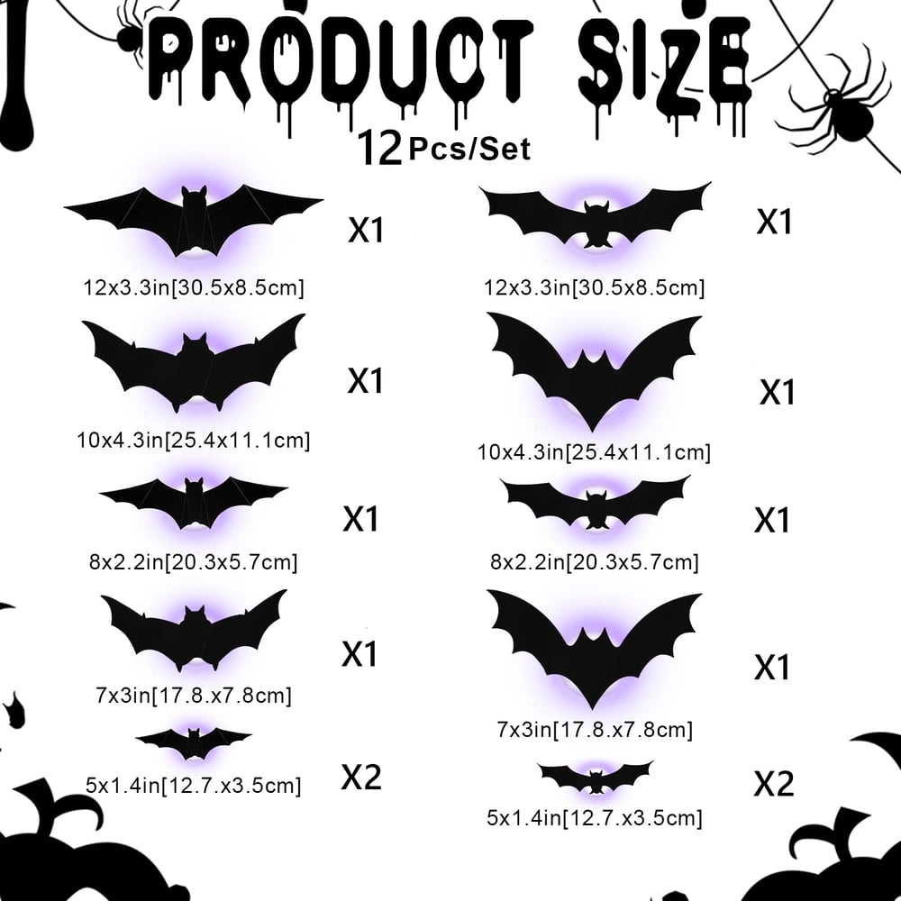 🦇Halloween LED Flying Bat Decorations - Glowing 3D Bat Wall Decor