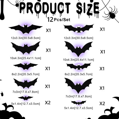 🦇Halloween LED Flying Bat Decorations - Glowing 3D Bat Wall Decor