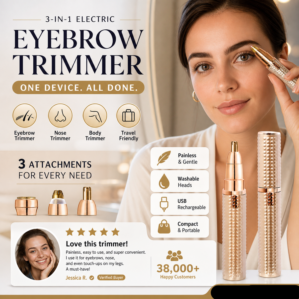 🔥 Portable Electric Eyebrow Trimmer – Interchangeable Heads 🪒