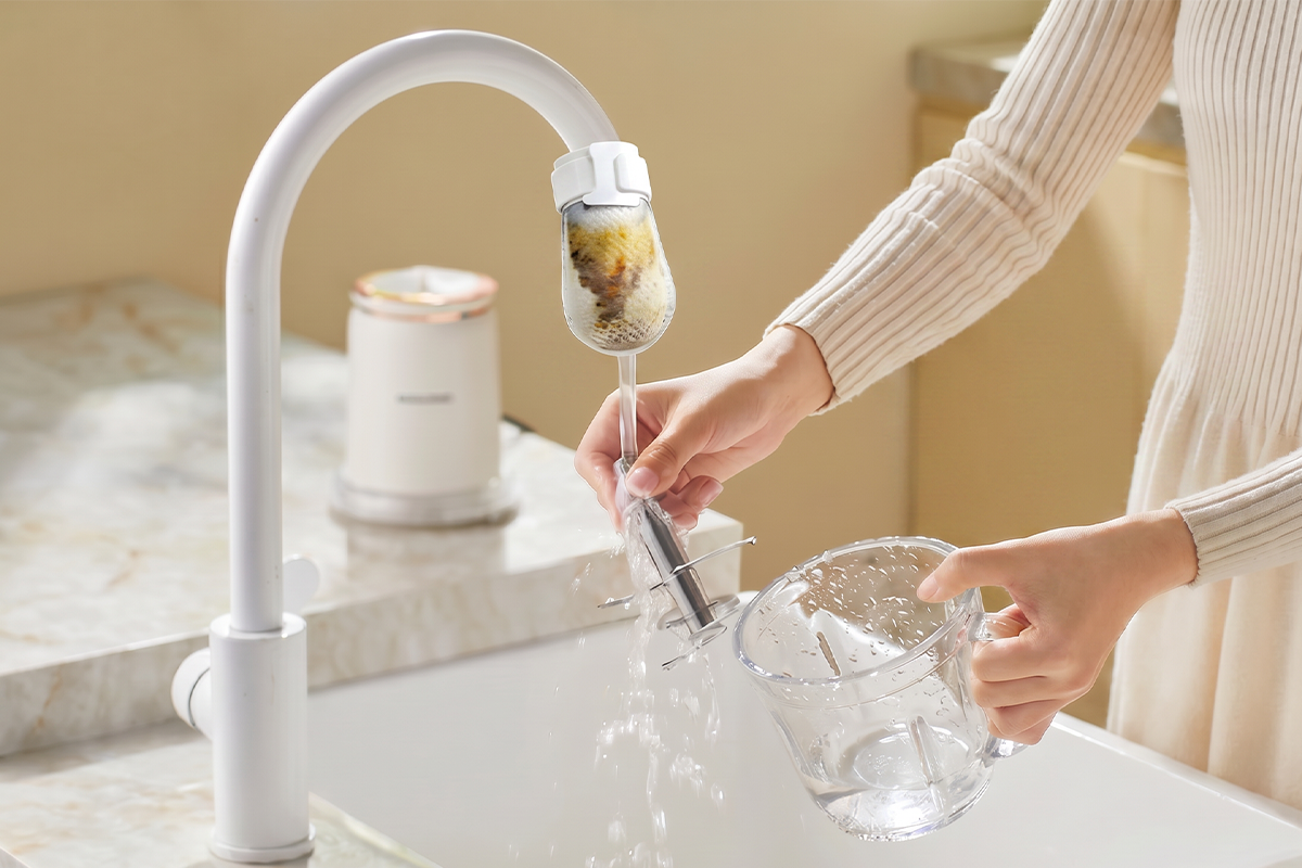 Faucet filter catching visible sediment