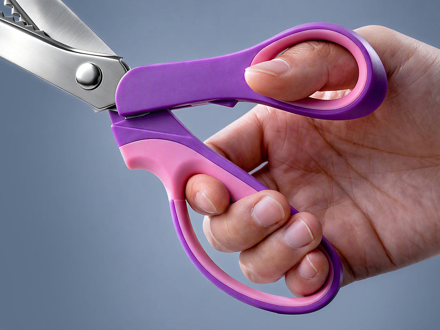 Close view of the shaped two-tone handles