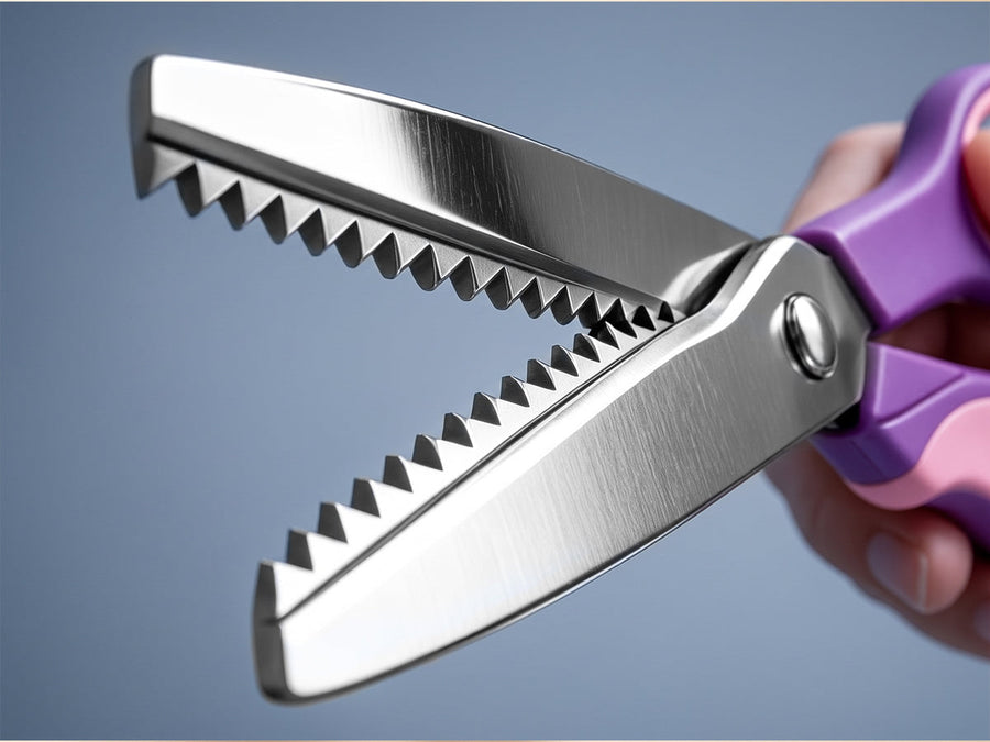 Close view of zigzag scissor blades