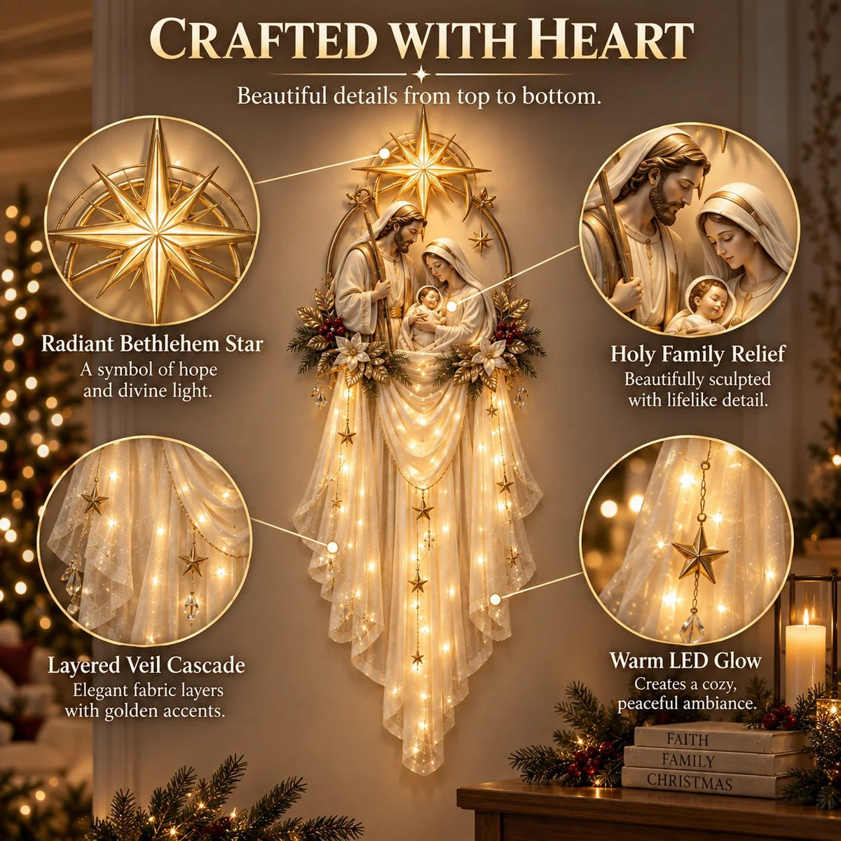 ✨ Holy Family Star Veil™ – Meaningful Christmas Wall Decor & Holiday Hanging Decoration