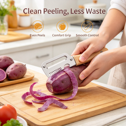 Stainless Peeler , High-Grade Durability, Clean, Precision Peeling + Bottle Opener