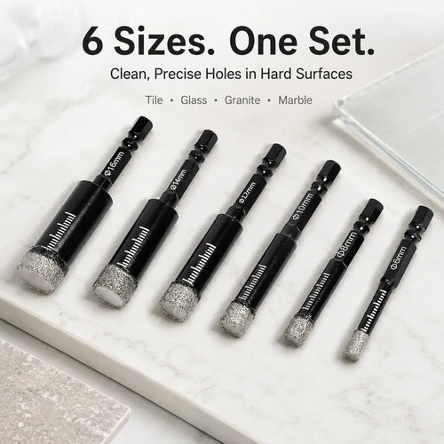 🔥6 Pcs Diamond Drill Bits Set, 1/4 5/6 3/8 1/2 Inch Brazed Diamond Drill Bits for Precision Drilling
