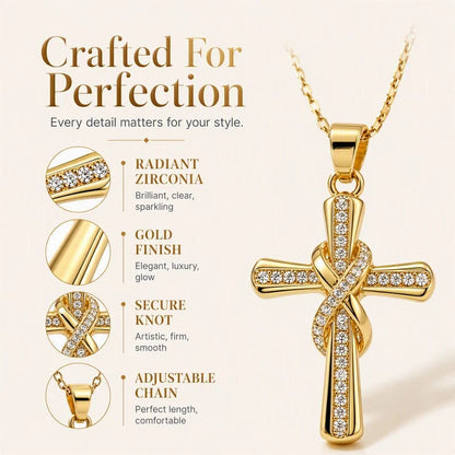 Women's Sparkling Twisted Knot Cross Pendant Necklace – Elegant Faith-Inspired Design with Brilliant Shine ✨
