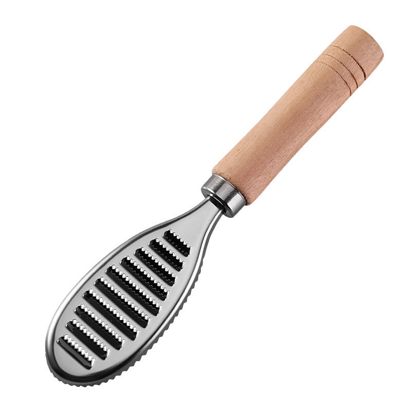 Stainless steel fish scraper with wooden handle
