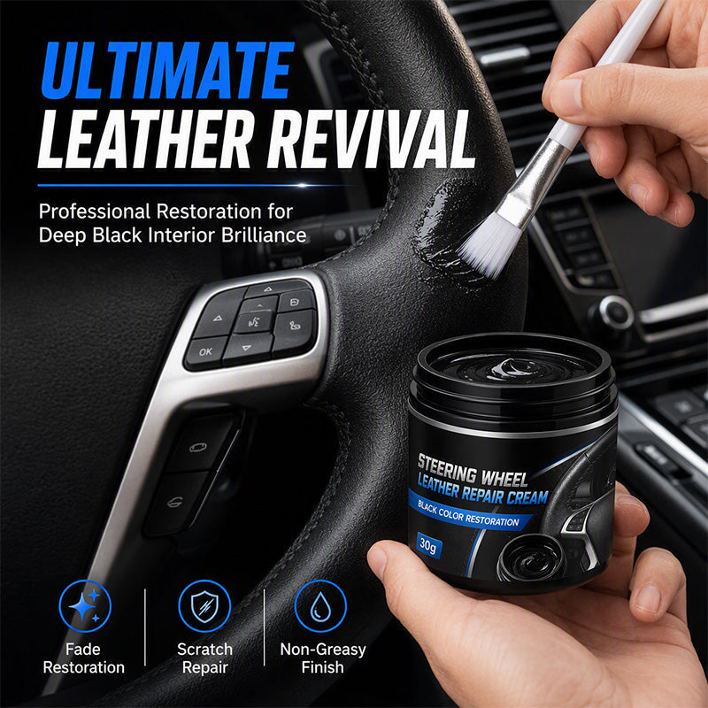 🚗Car Steering Wheel Leather Repair Cream‑  Black Leather Restoration Paste, Fade & Scratch Repair Cream