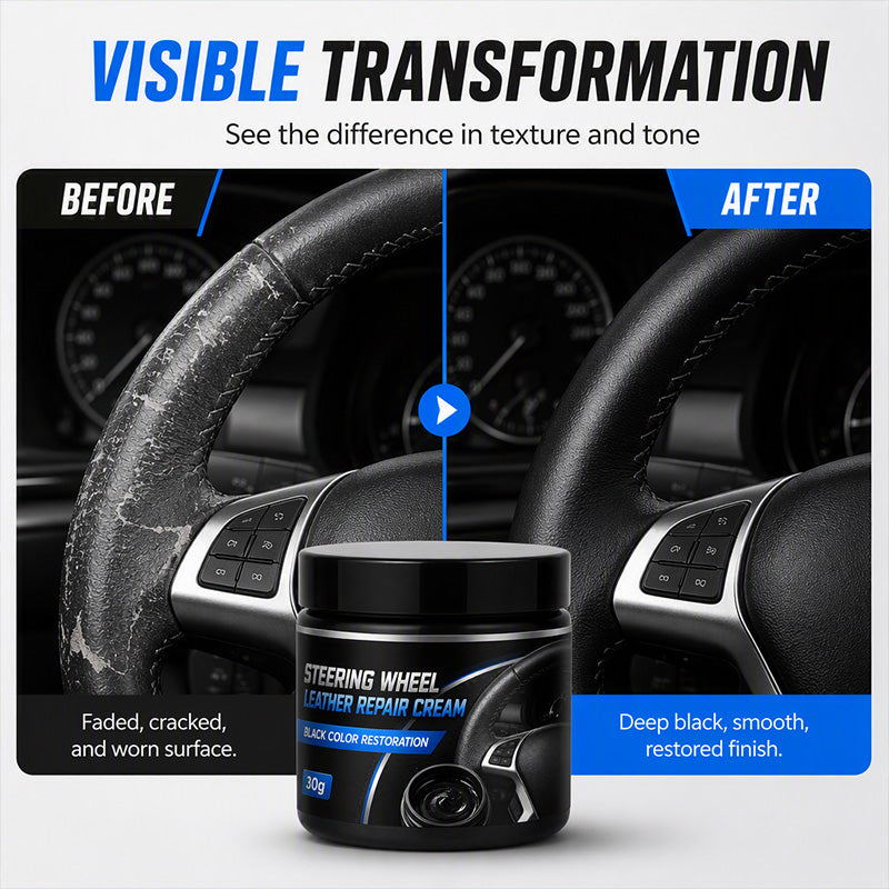 🚗Car Steering Wheel Leather Repair Cream‑  Black Leather Restoration Paste, Fade & Scratch Repair Cream