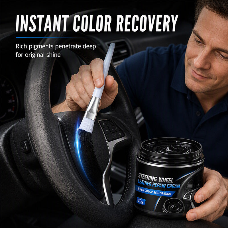 🚗Car Steering Wheel Leather Repair Cream‑  Black Leather Restoration Paste, Fade & Scratch Repair Cream