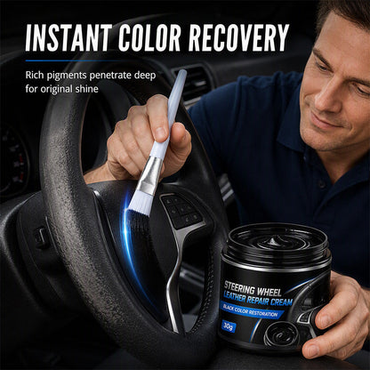 🚗Car Steering Wheel Leather Repair Cream‑  Black Leather Restoration Paste, Fade & Scratch Repair Cream