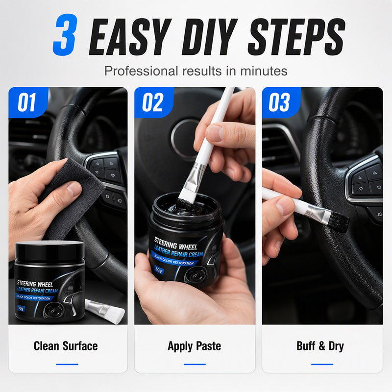 🚗Car Steering Wheel Leather Repair Cream‑  Black Leather Restoration Paste, Fade & Scratch Repair Cream