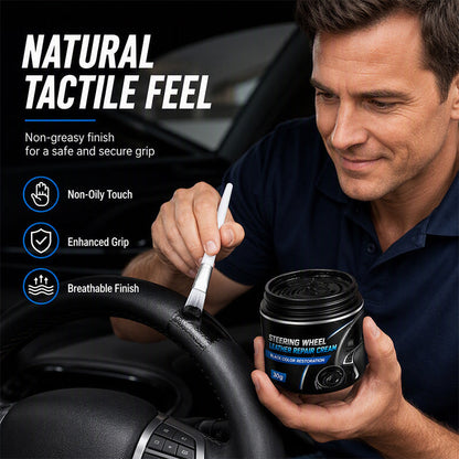 🚗Car Steering Wheel Leather Repair Cream‑  Black Leather Restoration Paste, Fade & Scratch Repair Cream