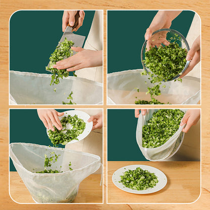 🥬No-Mess Fine Mesh Nylon Strain Bag – Reusable Food Filter Bag for Squeezing Vegetable Water, Straining Juice